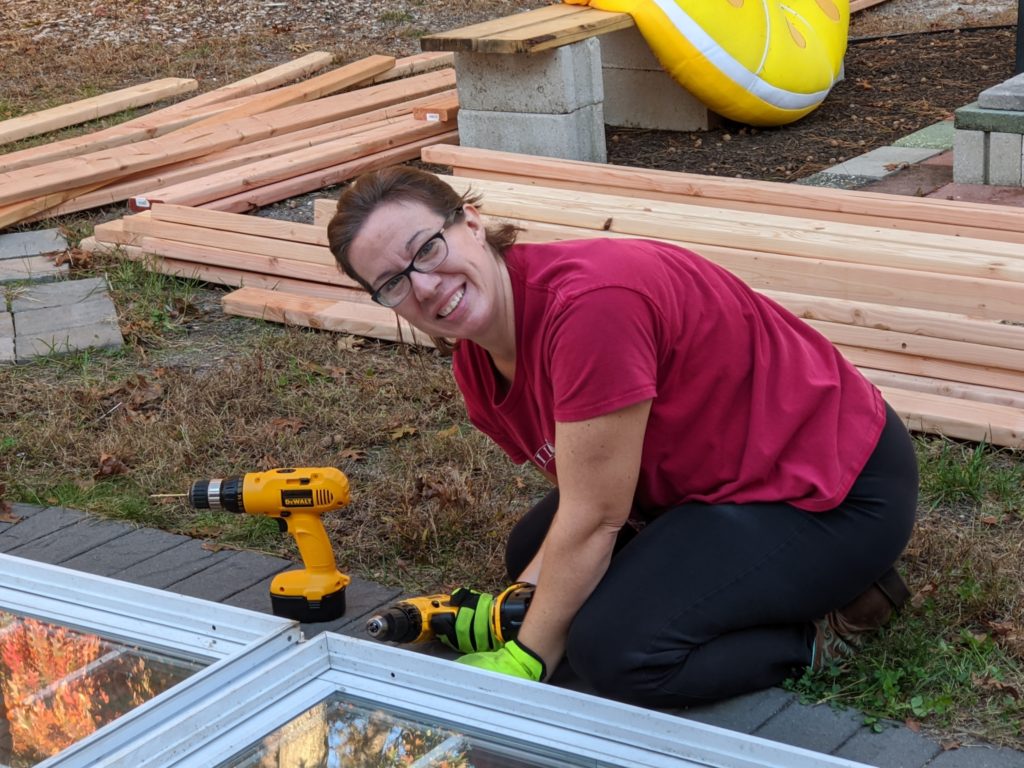 framing the greenhouse wall