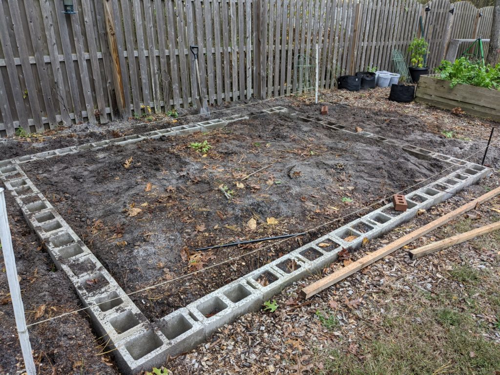 greenhouse foundation made of cinderblocks